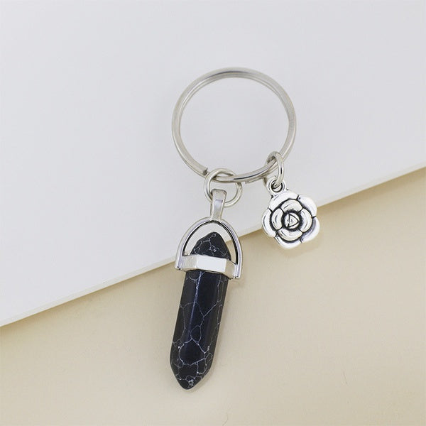 ~ CLEARANCE ~ Onyx Flower Charm Crystal Keychain