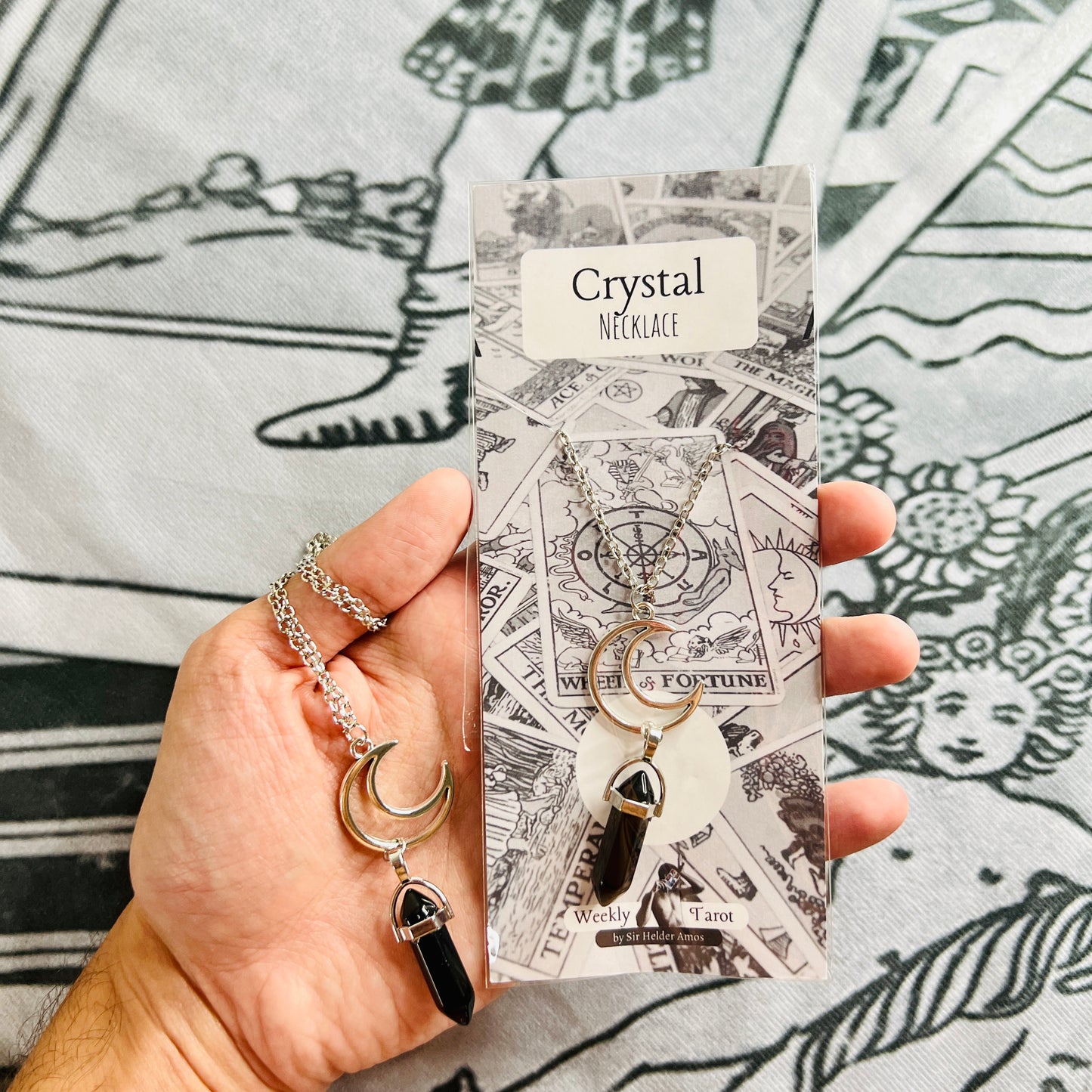 Moon Obisidian Quartz Crystal Necklace
